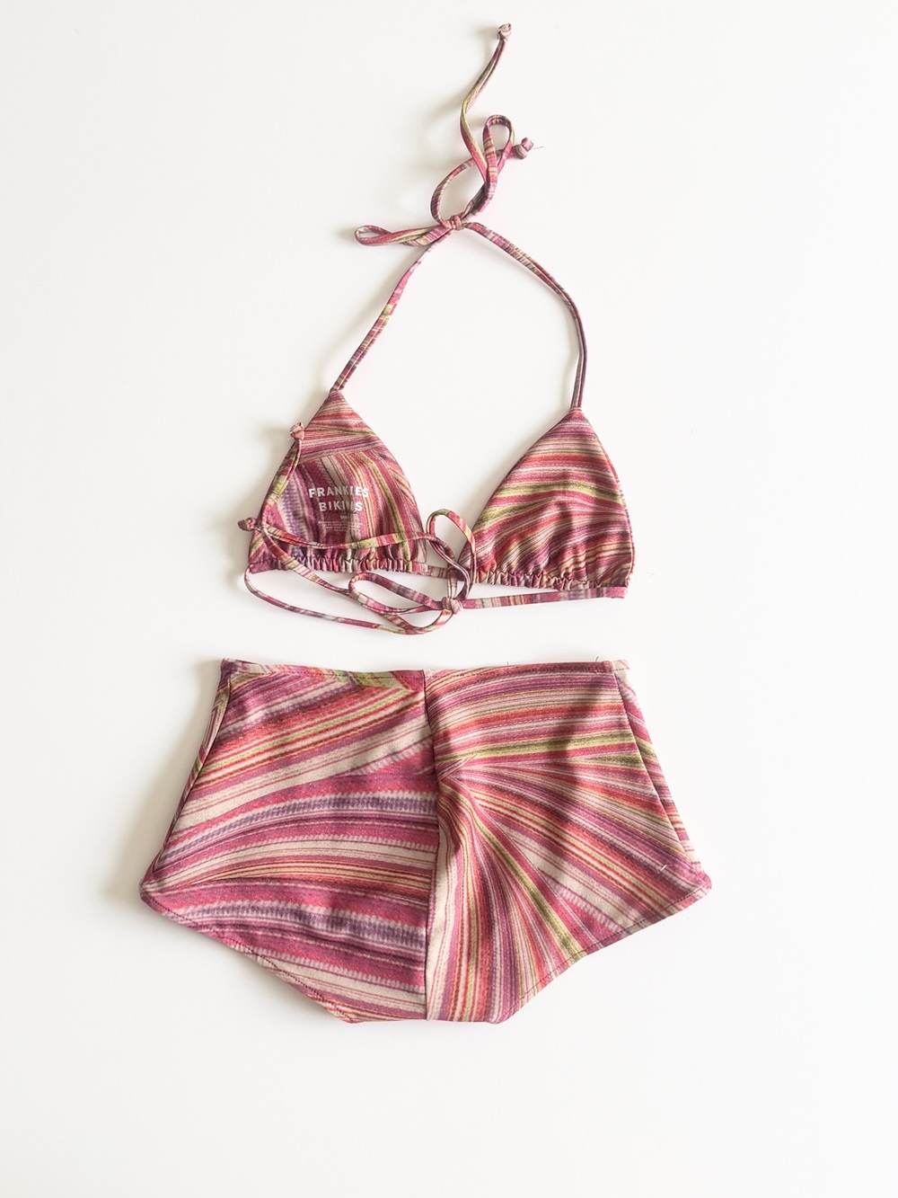 Frankies Bikini x Hailee Steinfeld SMALL retro pink striped swimsuit bikini set - Picture 6 of 13